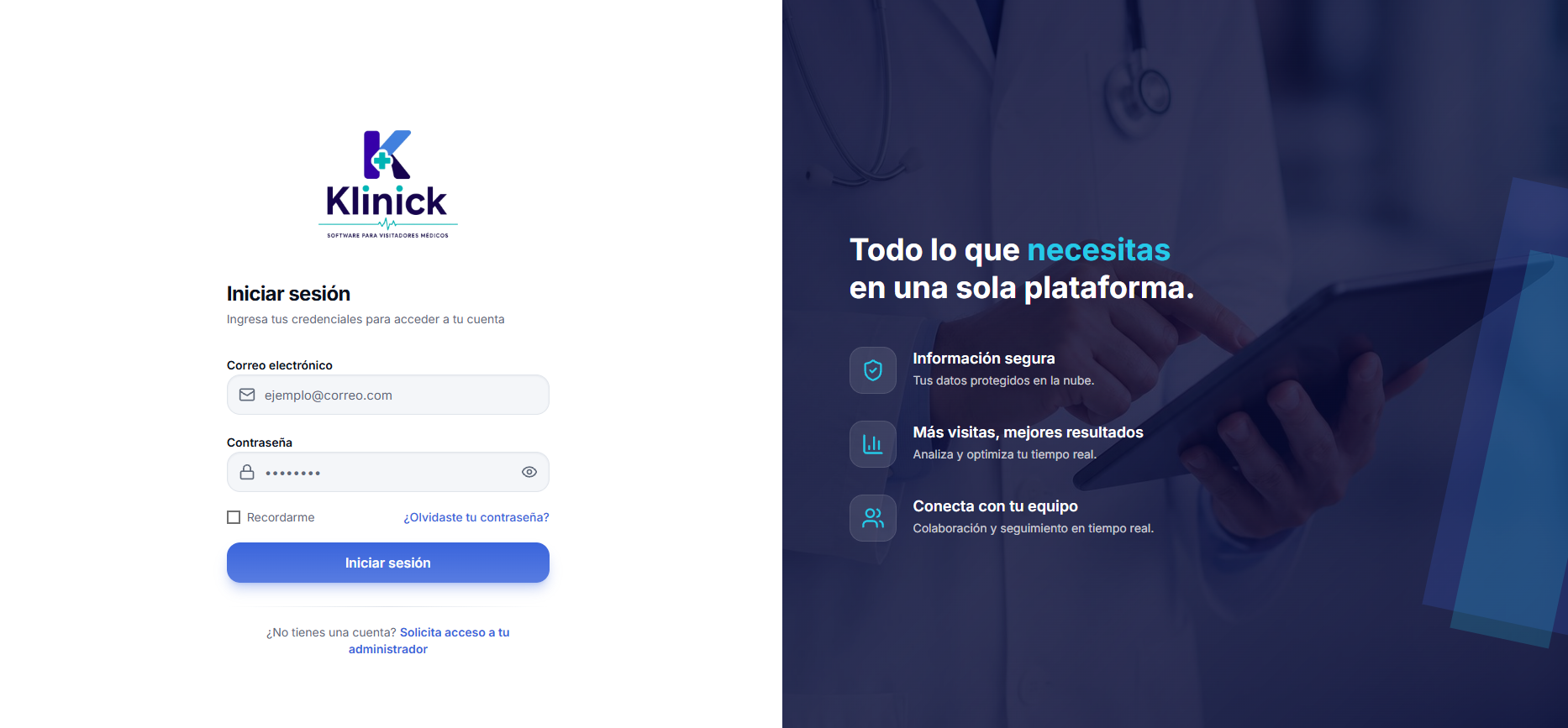 Vista del proyecto Klinick
